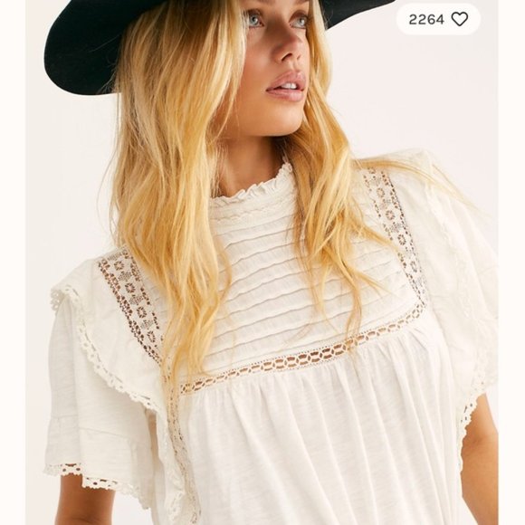 Free People Tops - Free People Boho White La Femme Ruffle Tee Sz S